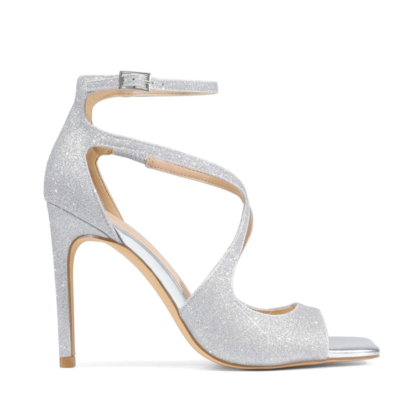 Cross Strappy Stiletto Heels - SILVER-GLITTER - 3